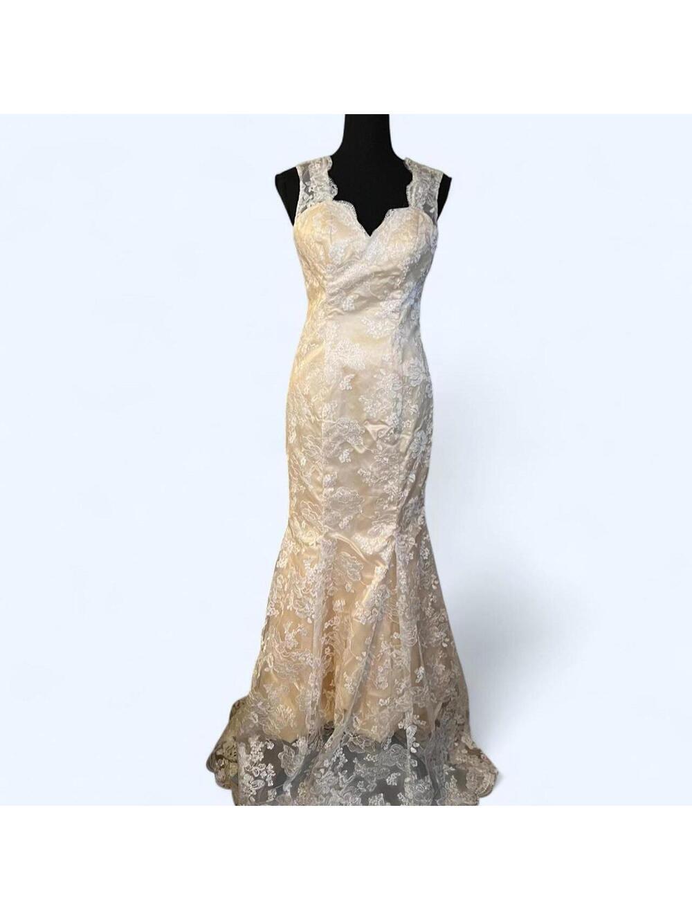 Vintage Lace Mermaid Gown Fairycore Bridal Prom Dress Size US 4 π - Picture 3 of 9